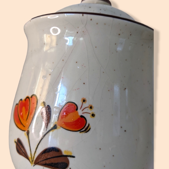 Vintage Poppy Valencia 2 Stoneware Canisters Orange Flowers japan - Picture 7 of 8